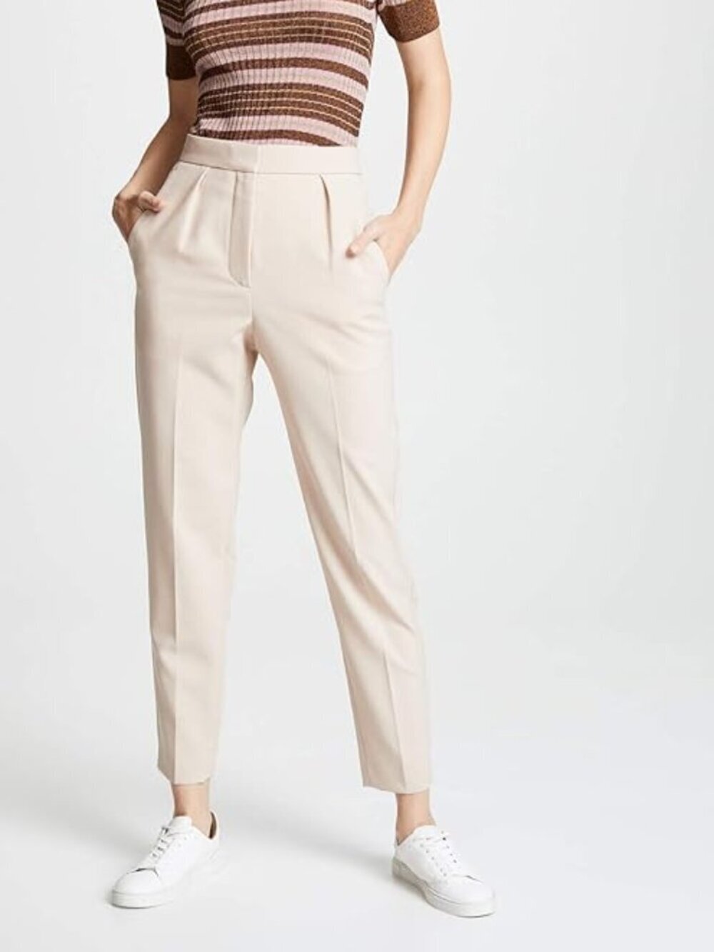 THEORY City Prospective Light Stretch Twill Pleated Ankle Trousers Pants, Size 6